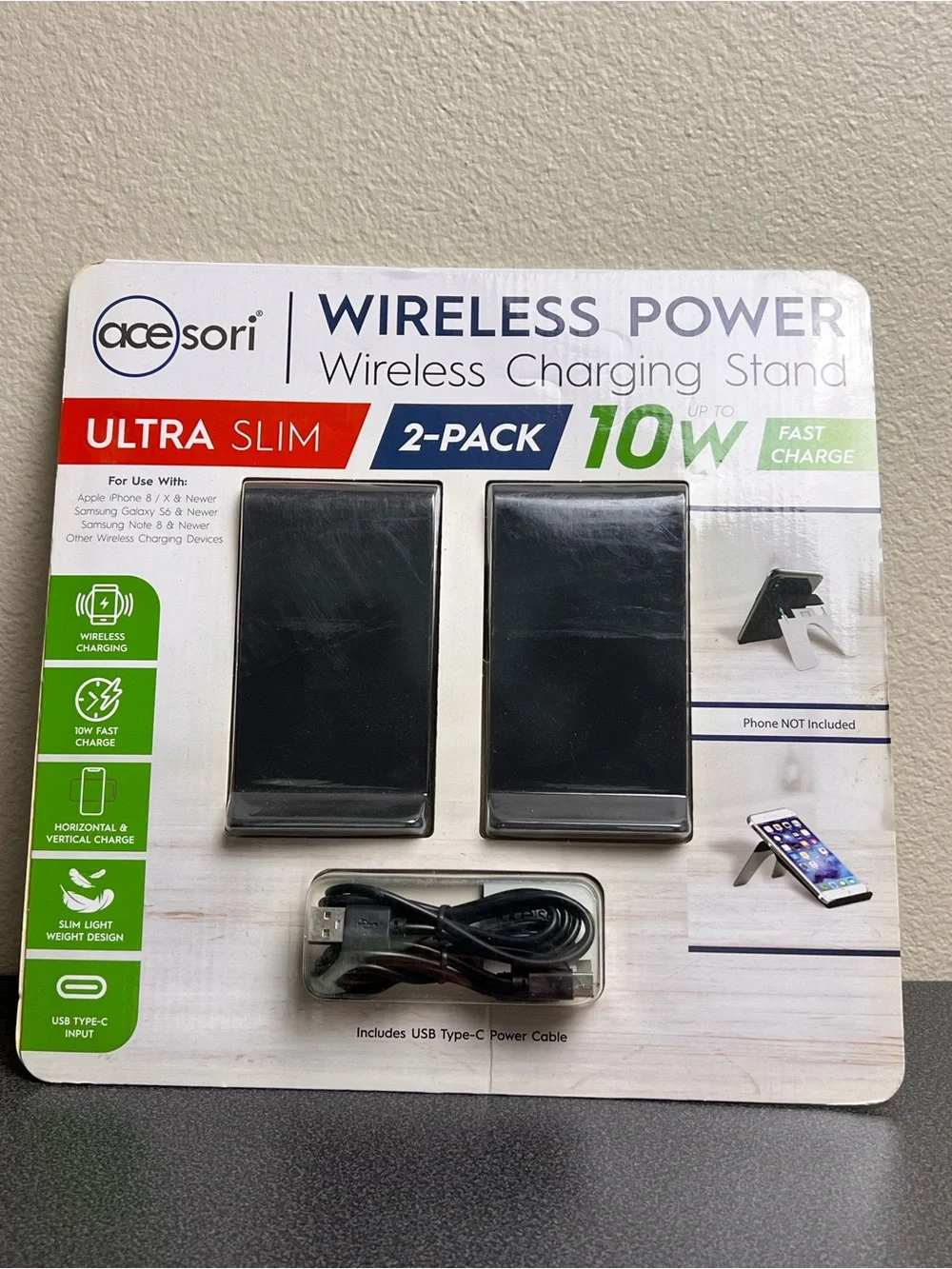 Acesori Ultra Slim 2-Pack Black Wireless Charging Stand - 10W Fast Charge